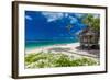 Tropical Vibrant Natural Beach on Samoa Island with Palm Tree and Fale-Martin Valigursky-Framed Photographic Print