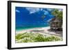 Tropical Vibrant Natural Beach on Samoa Island with Palm Tree and Fale-Martin Valigursky-Framed Photographic Print