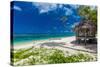 Tropical Vibrant Natural Beach on Samoa Island with Palm Tree and Fale-Martin Valigursky-Stretched Canvas