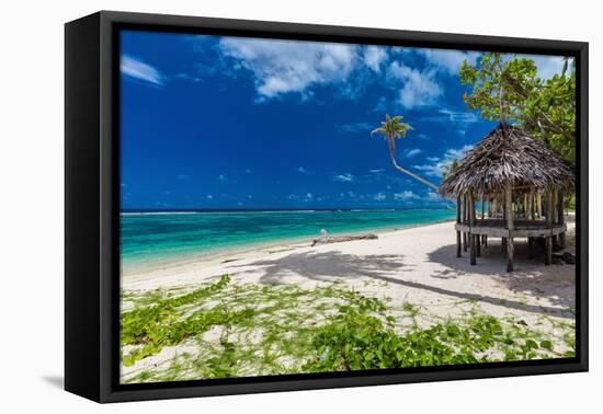 Tropical Vibrant Natural Beach on Samoa Island with Palm Tree and Fale-Martin Valigursky-Framed Stretched Canvas