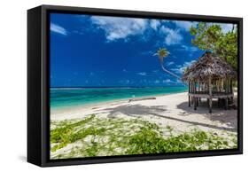 Tropical Vibrant Natural Beach on Samoa Island with Palm Tree and Fale-Martin Valigursky-Framed Stretched Canvas