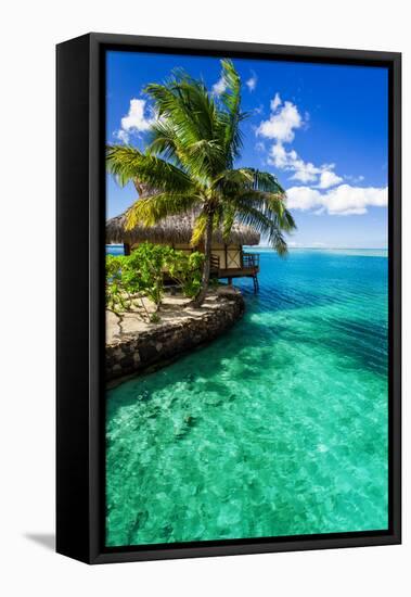 Tropical Villa and Palm Tree next to Amazing Green Lagoon-Martin Valigursky-Framed Stretched Canvas