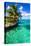 Tropical Villa and Palm Tree next to Amazing Green Lagoon-Martin Valigursky-Stretched Canvas