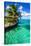 Tropical Villa and Palm Tree next to Amazing Green Lagoon-Martin Valigursky-Stretched Canvas