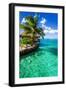 Tropical Villa and Palm Tree next to Amazing Green Lagoon-Martin Valigursky-Framed Premium Photographic Print