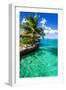 Tropical Villa and Palm Tree next to Amazing Green Lagoon-Martin Valigursky-Framed Premium Photographic Print