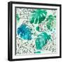 Tropical Watercolor Leaf Pattern-Mirifada-Framed Art Print