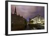 TrostbrŸcke, Illuminated Steeple St Nikolai, Old Town, Hanseatic City of Hamburg, Germany-Axel Schmies-Framed Photographic Print