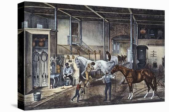 Trotting Cracks' at Home a Model Stable-Currier & Ives-Stretched Canvas