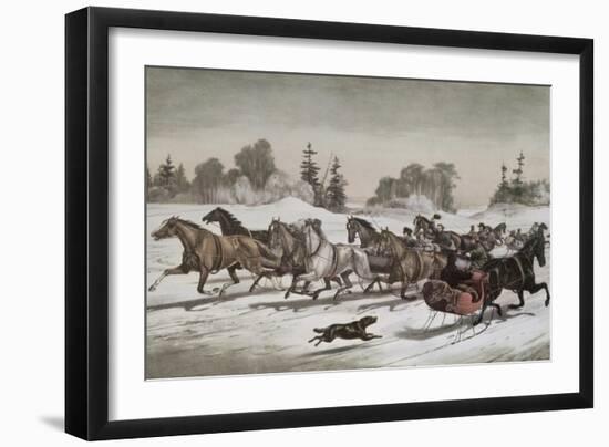 Trotting Cracks in the Snow-Currier & Ives-Framed Giclee Print