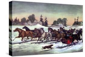 Trotting Cracks on the Snow, 1858-Currier & Ives-Stretched Canvas