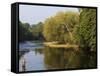 Trout Fisherman Casting to a Fish on the River Dee, Wrexham, Wales-John Warburton-lee-Framed Stretched Canvas