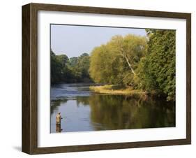 Trout Fisherman Casting to a Fish on the River Dee, Wrexham, Wales-John Warburton-lee-Framed Photographic Print