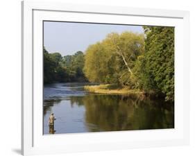 Trout Fisherman Casting to a Fish on the River Dee, Wrexham, Wales-John Warburton-lee-Framed Photographic Print