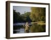 Trout Fisherman Casting to a Fish on the River Dee, Wrexham, Wales-John Warburton-lee-Framed Photographic Print