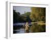 Trout Fisherman Casting to a Fish on the River Dee, Wrexham, Wales-John Warburton-lee-Framed Photographic Print