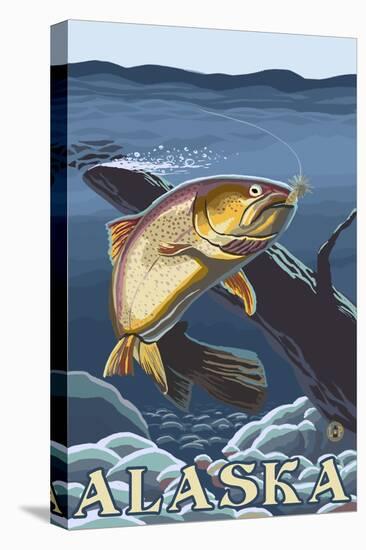 Trout Fishing Cross-Section, Alaska-Lantern Press-Stretched Canvas