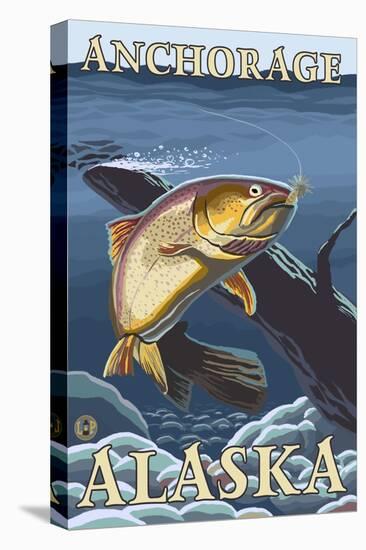 Trout Fishing Cross-Section, Anchorage, Alaska-Lantern Press-Stretched Canvas