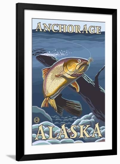 Trout Fishing Cross-Section, Anchorage, Alaska-Lantern Press-Framed Art Print