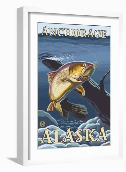 Trout Fishing Cross-Section, Anchorage, Alaska-Lantern Press-Framed Art Print
