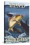 Trout Fishing Cross-Section, Bend, Oregon-Lantern Press-Stretched Canvas