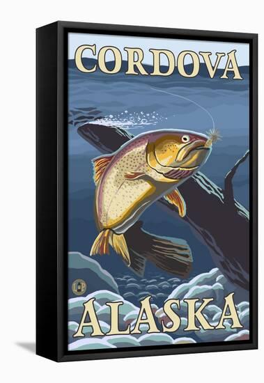 Trout Fishing Cross-Section, Cordova, Alaska-Lantern Press-Framed Stretched Canvas