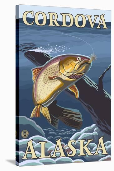 Trout Fishing Cross-Section, Cordova, Alaska-Lantern Press-Stretched Canvas