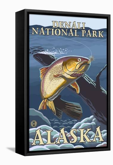 Trout Fishing Cross-Section, Denali National Park, Alaska-Lantern Press-Framed Stretched Canvas