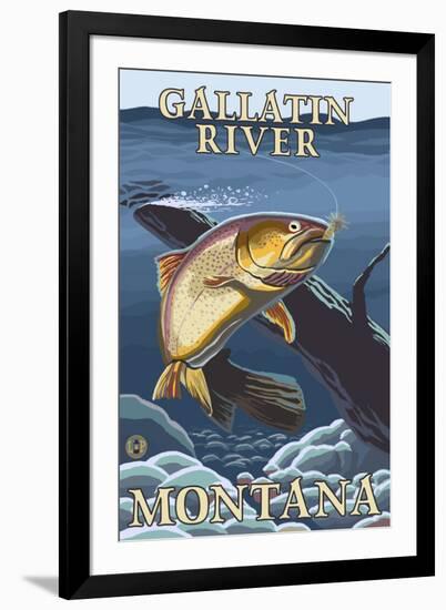 Trout Fishing Cross-Section, Gallatin River, Montana-Lantern Press-Framed Art Print