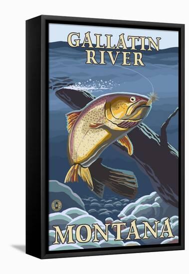 Trout Fishing Cross-Section, Gallatin River, Montana-Lantern Press-Framed Stretched Canvas