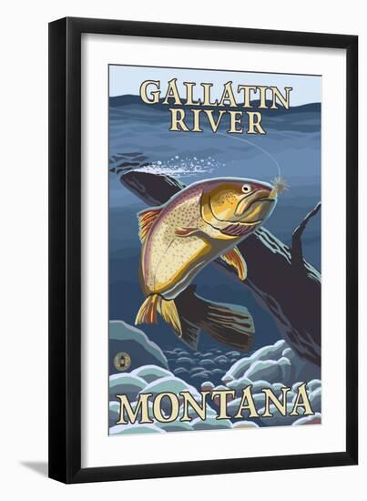 Trout Fishing Cross-Section, Gallatin River, Montana-Lantern Press-Framed Art Print