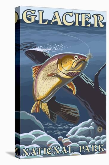 Trout Fishing Cross-Section, Glacier National Park, Montana-Lantern Press-Stretched Canvas