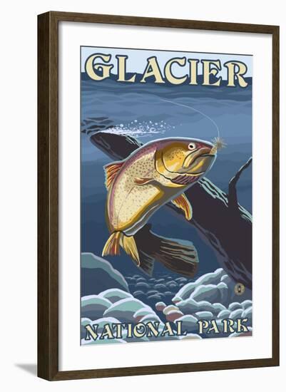 Trout Fishing Cross-Section, Glacier National Park, Montana-Lantern Press-Framed Art Print