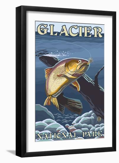 Trout Fishing Cross-Section, Glacier National Park, Montana-Lantern Press-Framed Art Print