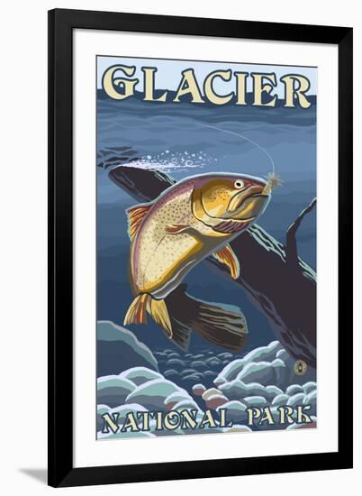 Trout Fishing Cross-Section, Glacier National Park, Montana-Lantern Press-Framed Art Print