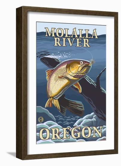 Trout Fishing Cross-Section, Molalla River, Oregon-Lantern Press-Framed Art Print