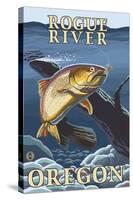 Trout Fishing Cross-Section, Rogue River, Oregon-Lantern Press-Stretched Canvas