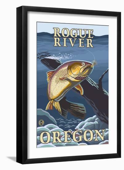 Trout Fishing Cross-Section, Rogue River, Oregon-Lantern Press-Framed Art Print