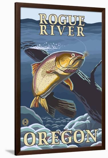 Trout Fishing Cross-Section, Rogue River, Oregon-Lantern Press-Framed Art Print