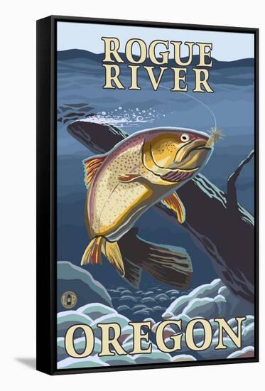 Trout Fishing Cross-Section, Rogue River, Oregon-Lantern Press-Framed Stretched Canvas