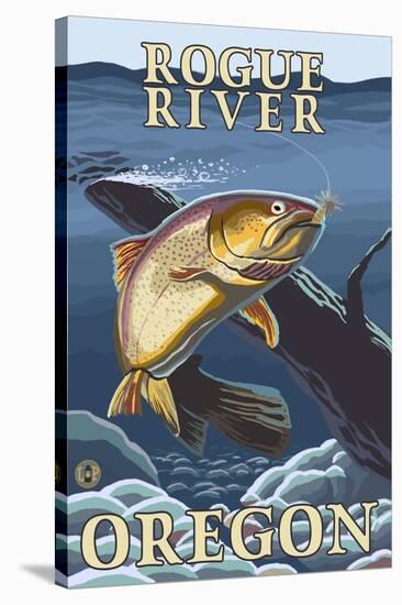 Trout Fishing Cross-Section, Rogue River, Oregon-Lantern Press-Stretched Canvas