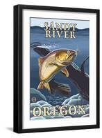 Trout Fishing Cross-Section, Sandy River, Oregon-Lantern Press-Framed Art Print