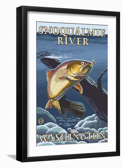 Trout Fishing Cross-Section, Snoqualmie River, Washington-Lantern Press-Framed Art Print