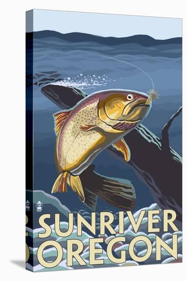 Trout Fishing Cross-Section, Sun River, Oregon-Lantern Press-Stretched Canvas