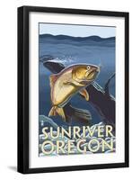 Trout Fishing Cross-Section, Sun River, Oregon-Lantern Press-Framed Art Print