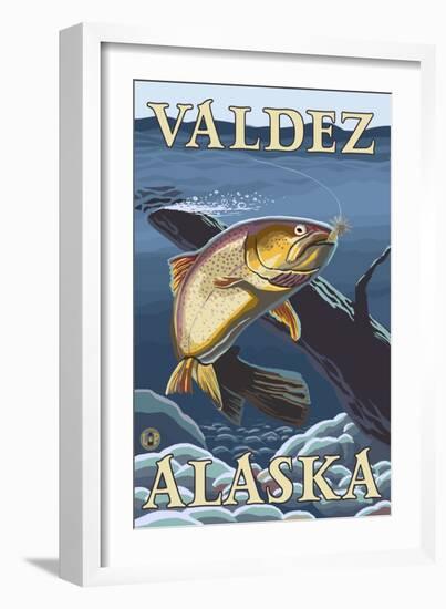 Trout Fishing Cross-Section, Valdez, Alaska-Lantern Press-Framed Art Print