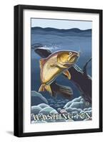 Trout Fishing Cross-Section, Washington-Lantern Press-Framed Art Print