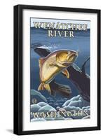 Trout Fishing Cross-Section, Wenatchee River, Washington-Lantern Press-Framed Art Print