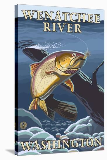 Trout Fishing Cross-Section, Wenatchee River, Washington-Lantern Press-Stretched Canvas