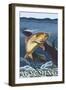 Trout Fishing Cross-Section, Wyoming-Lantern Press-Framed Art Print